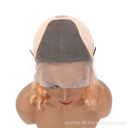 Raw Indian Virgin Human Hair Short 1B 613 Pink Grey Blue Orange Gold Color Bob Wig  Blonde Straight Lace Front Wig Human Hair